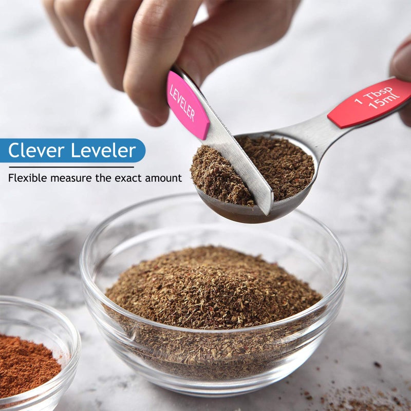 Wildone 14 Piece Stainless Steel measuring spoons Set, Including 8 Double Sided Magnetic, 1 Leveler and 5 Mini, for Dry and Liquid Ingredients, Fits in Spice Jar - Image 4